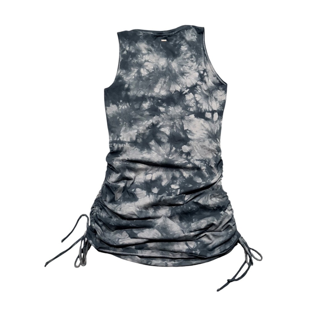 PINK Victoria's Secret Black Gray Tie Dye Cotton Sleeveless Tank Dress Ruched S - Picture 3 of 8